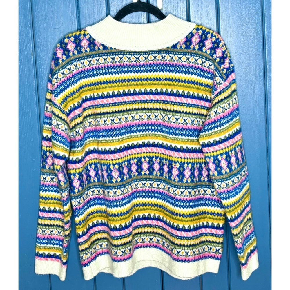 Talbots Bright Nordic Style Mock Neck Sweater Size Large Colurful Preppy Granny